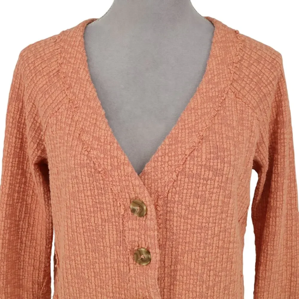 Two by Vince Camuto Sweater Womens Small Orange Cardigan Stretch Cotton V Neck